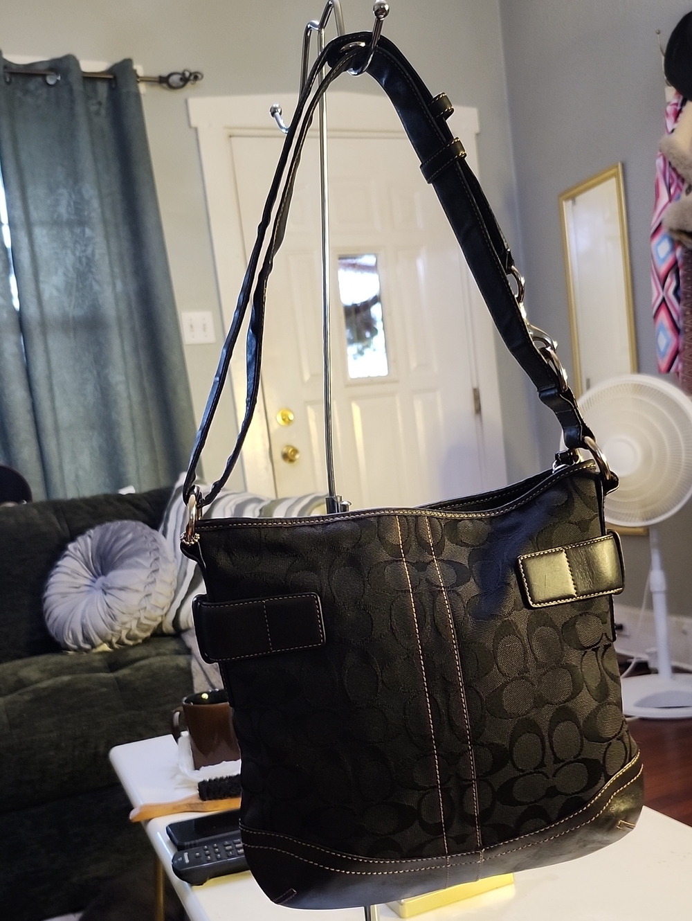 Coach Black Signature Canvas Soho Shoulder Bag - Gem